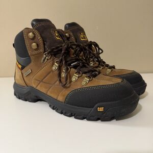 CAT Steel Toe Boots Mens Size 8 Brown Leather Lace up Waterproof Work Boot